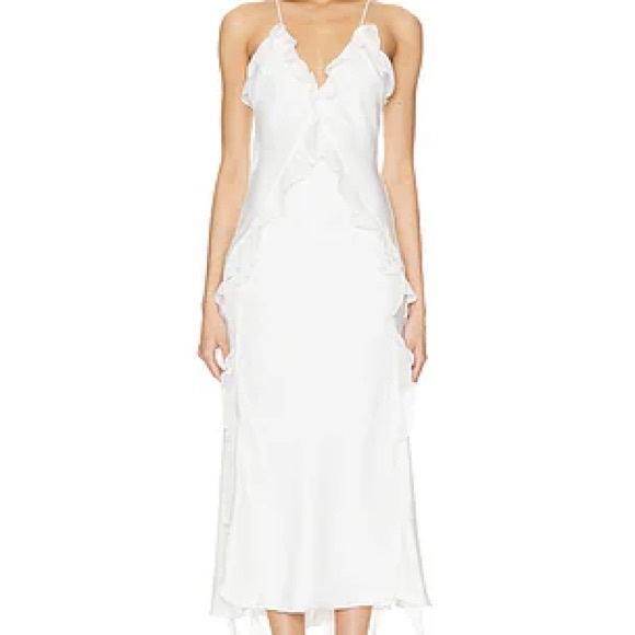 Bardot Marsella Ruffle Midi Dress in Orchid White, New with Tags - Picture 1 of 9